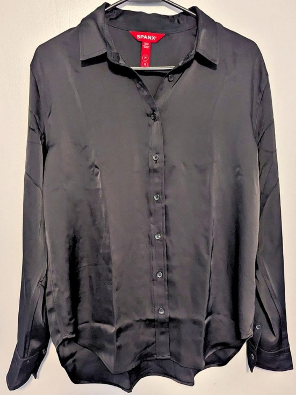 SPANX Silky Smooth Button Down Shirt Black Medium